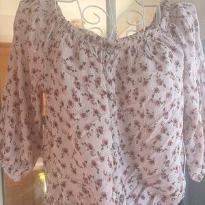 Wild Love Cropped  Pink Floral pullover off shoulder sleeve Blouse small